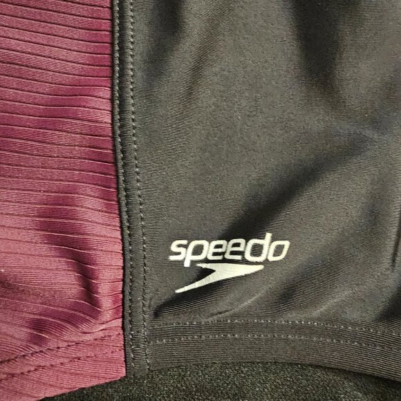 Speedo Swimming Suit, Black and Burgundy, Size XXL, Keyhole Back, 1 Piece - Picture 3 of 9